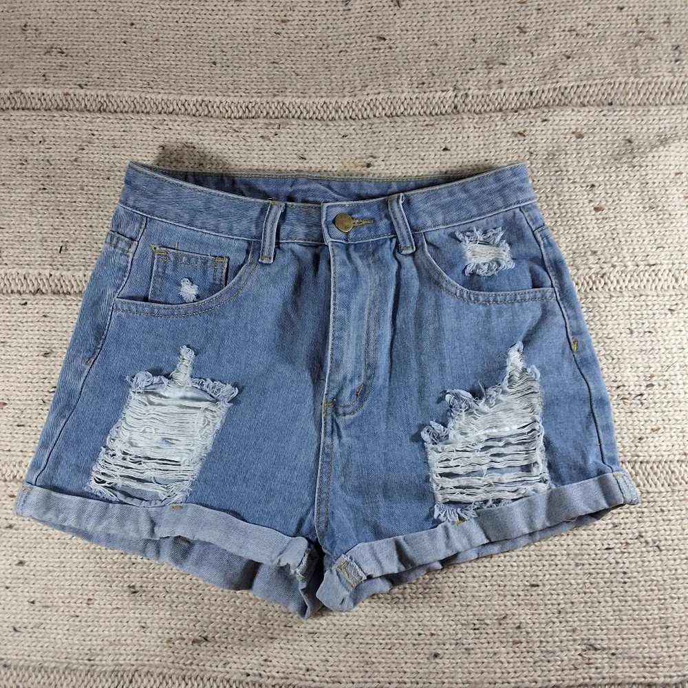 Distressed Denim Women Shorts - Picture 1 of 4